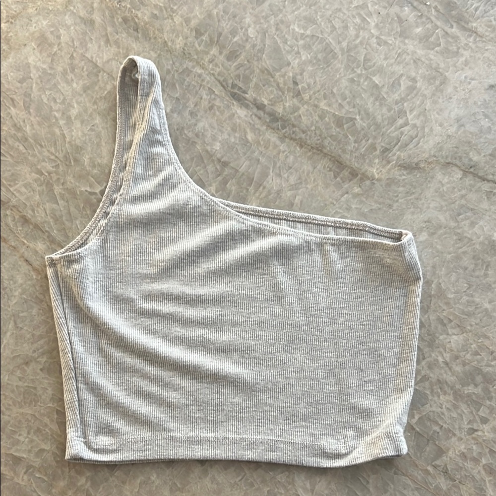 Gray One-Shoulder Crop Top